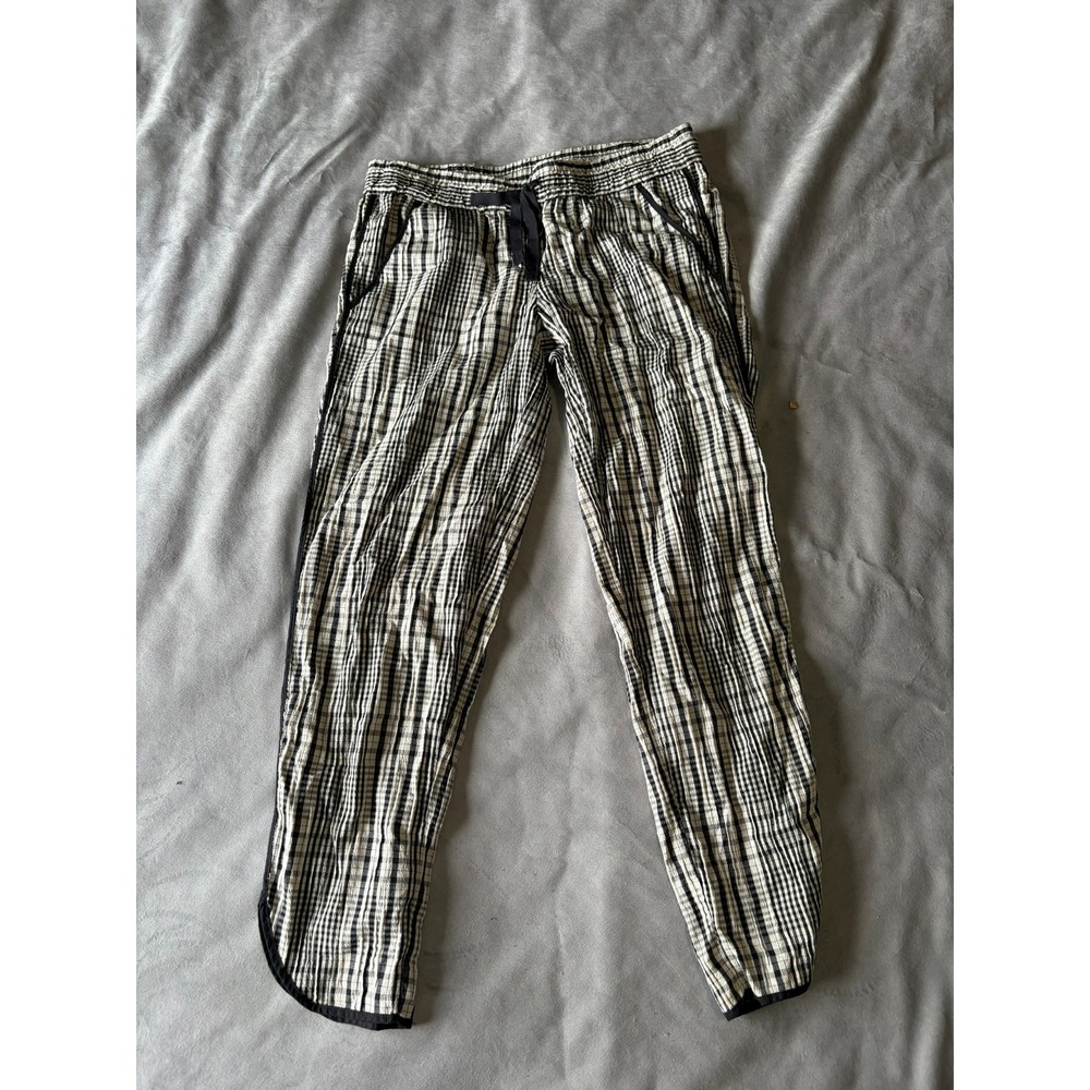Ann Taylor LOFT Gingham Plaid Drawstring Jogger Pants Black White XS